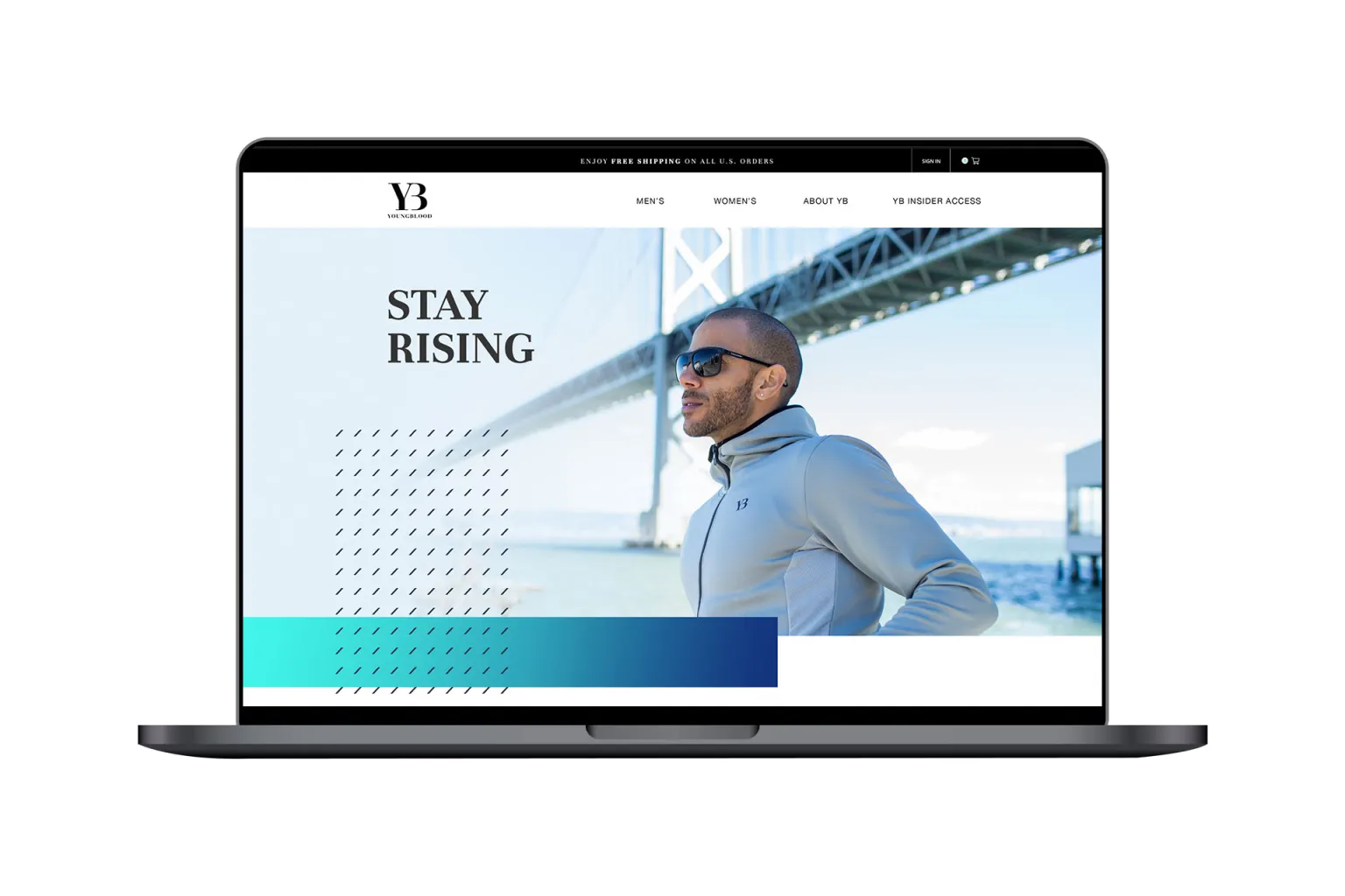 Desktop UI screens: Stay Rising