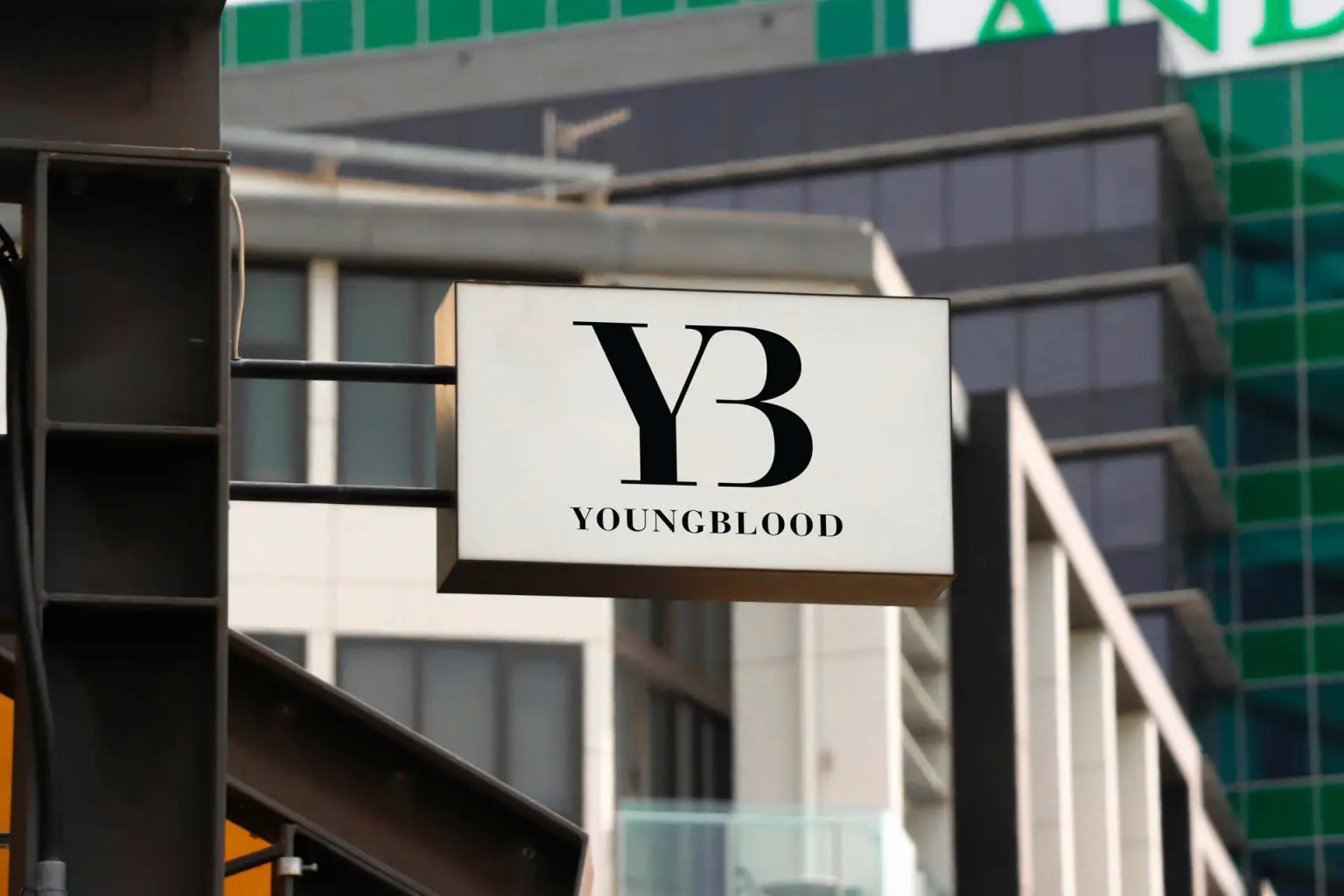 Young Blood logo on sign